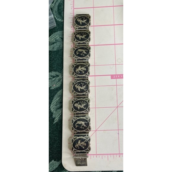 Sterling Silver Siam God Goddess Dancer Bracelet - Wide Niello 0.8" - Picture 5 of 9